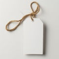 Blank White Tag with Twine on Neutral Background Royalty Free Stock Photo
