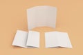 Blank white three fold brochure mockup on orange background