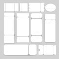 Blank white tickets with perforated edges coded in various shapes and sizes.Vector Royalty Free Stock Photo