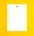 The Blank white torn paper note with push pin on yellow board background Royalty Free Stock Photo