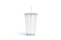 Blank white transparent acrylic tumbler with straw mockup, isolated