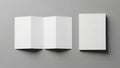 Blank white tri-fold brochure mockup standing on a plain grey background, ready for design Royalty Free Stock Photo