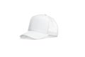 Blank white trucker hat mockup, half-turned view