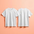 Blank White TShirt Mockup Front Back on Peach for Apparel Design Royalty Free Stock Photo