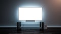 Blank white tv screen interior in darkness mockup Royalty Free Stock Photo