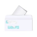 Blank white two window envelope with brochure within. Business letter. Realistic vector illustration