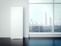 Blank white vertical banner in the office interior . 3d rendering Royalty Free Stock Photo