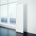 Blank vertical banner in the office interior with windows. 3d rendering Royalty Free Stock Photo