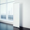 Blank vertical banner in the office interior with windows. 3d rendering