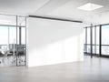 Blank white wall in concrete office with large windows Mockup 3D rendering