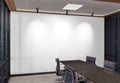 Blank white wall Mockup in dark modern office with windows and spotlights. Empty company meeting room 3D rendering Royalty Free Stock Photo