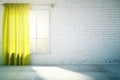 Blank white wall with yellow curtain and concrete floor, mock up Royalty Free Stock Photo