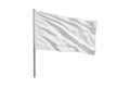 Blank White waving flag mockup template. Blank horizontal canvas, for your design. Empty blank flag on a flagpole. Royalty Free Stock Photo