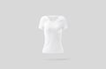 Blank white women slimfit t-shirt mockup, gray background