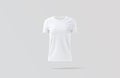 Blank white women t-shirt mock up, gray background