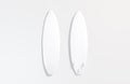 Blank white wood surfboard mockup, front and back, gray background