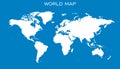 Blank white world map isolated on blue background. World map vector template for website, infographics, design. Flat earth world Royalty Free Stock Photo