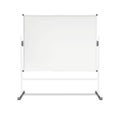 Blank whiteboard on wheeled stand vector mock-up. Revolving flipchart magnetic white board with wheels realistic mockup. Template