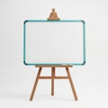 Blank Whiteboard on a Wooden Easel with Teal Border and Eraser Holder empty Royalty Free Stock Photo