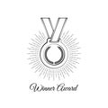 Blank winner award medal with ribbon illustration isolated on white