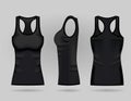 Blank women`s black tank top in front, back and side views. Realistic female sport shirts Royalty Free Stock Photo