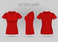 Blank women`s red short sleeve polo shirt in front, back and side views. Realistic female t-shirts Royalty Free Stock Photo