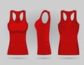 Blank women`s red tank top in front, back and side views. Realistic female sport shirts Royalty Free Stock Photo