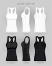 Blank women s white and black tank top in front, back and side views. Vector illustration. Royalty Free Stock Photo