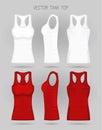 Blank women s white and red tank top in front, back and side views. Vector illustration. Royalty Free Stock Photo