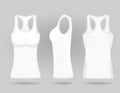 Blank women`s white tank top in front, back and side views. Realistic female sport shirts