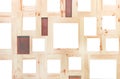 Blank wood  picture frame group patterns on wall background Royalty Free Stock Photo