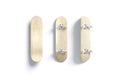 Blank wood skateboard mockup, front and back side