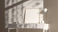 Blank wood square frame mockup interior background