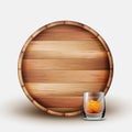 Blank Wooden Barrel With Glass Of Whiskey Vector