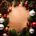 A blank wooden canvas surrounded by delightful Christmas decorations