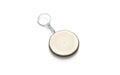 Blank wooden round tag on chain mockup, side view