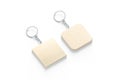 Blank wooden square tag on chain mock up, side view