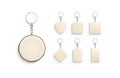 Blank wooden tag on chain mock up, different shapes