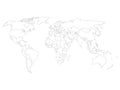 Blank world map with thin black smooth country borders on white background Royalty Free Stock Photo