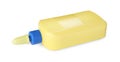 Blank yellow bottle and drop of glue on white background Royalty Free Stock Photo