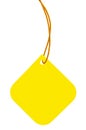 Blank Yellow Cardboard Sale Tag And Golden String, Empty Square Price Label Background, Vertical Isolated Detailed Hanging Badge