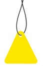 Blank Yellow Cardboard Sale Tag And String, Empty Price Label Triangle Badge Background, Vertical Hanging Isolated Macro Closeup