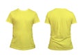 Blank yellow clean t-shirt mockup, isolated, front view. Empty tshirt model mock up. Clear fabric cloth for football or style Royalty Free Stock Photo
