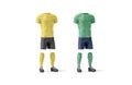 Blank yellow and green soccer uniform mockup set, side view