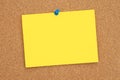 Blank yellow greeting card on a bulletin board