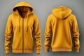 Blank yellow hoodie sweatshirt long sleeve, men hoody with hood for your design mockup for print, isolated on white background Royalty Free Stock Photo