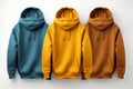 Blank yellow hoodie sweatshirt long sleeve, men hoody with hood for your design mockup for print, isolated on white background Royalty Free Stock Photo