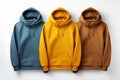 Blank yellow hoodie sweatshirt long sleeve, men hoody with hood for your design mockup for print, isolated on white background Royalty Free Stock Photo