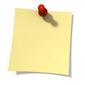 Blank yellow love note paper is pinned by pin with heart. Royalty Free Stock Photo