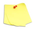 Blank yellow notes pinned on white background, top view Royalty Free Stock Photo